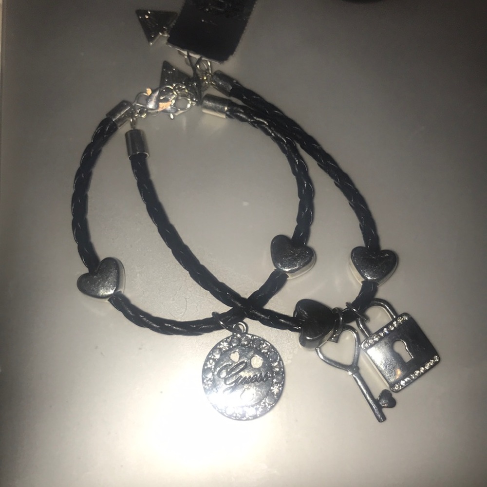 Guess Black Leather Charm Bracelet